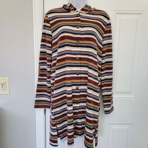 Doe And Rae Striped Multicolor Hooded Button Up Cardigan Elbow Patches Medium